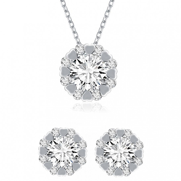 Monemel Kristal Taşlı Kolye ve Küpe Set (Gümüş)