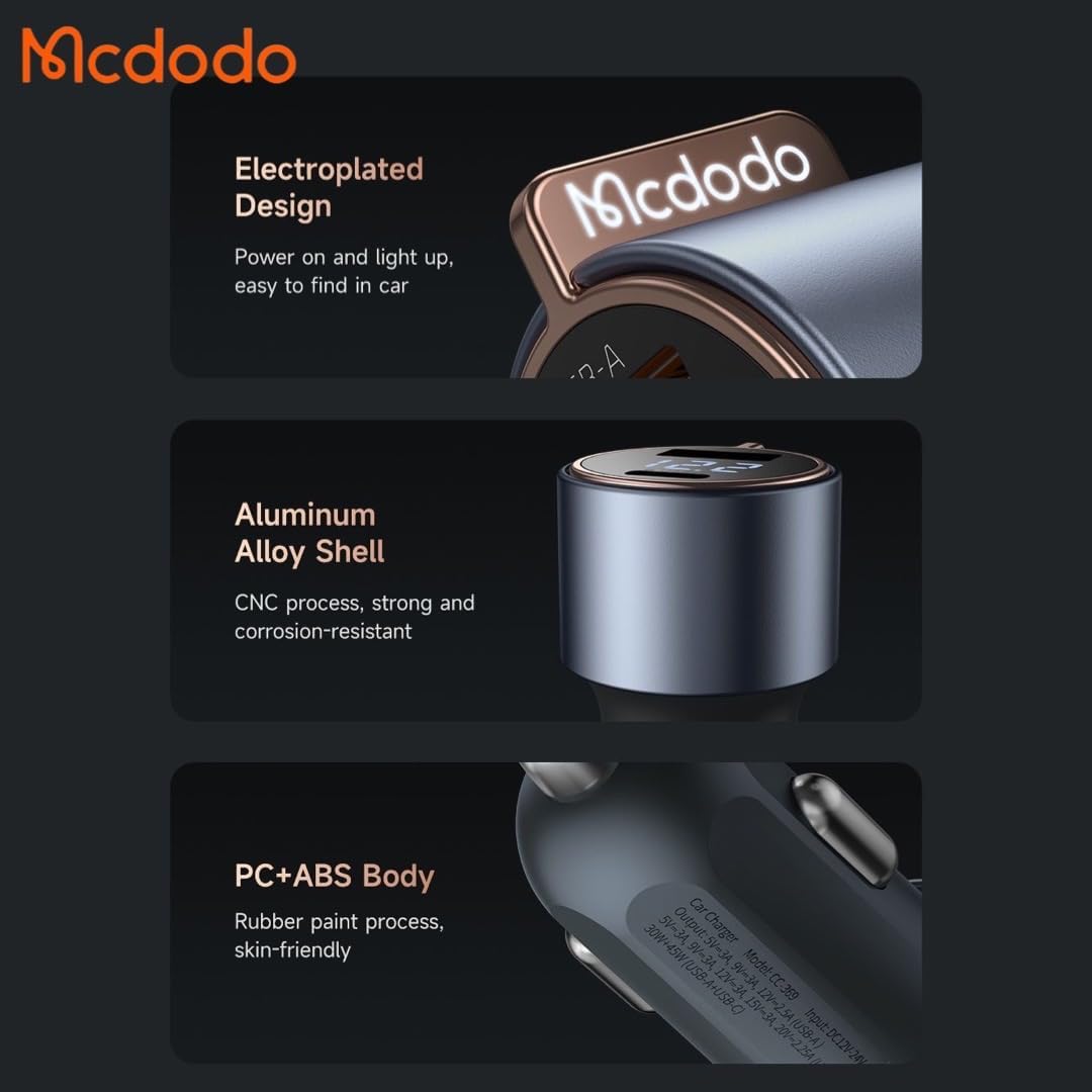 Mcdodo Cc-3690 75w Dijital Ekranlı 1xtype-c & 1xusb Girişli Hızlı Araç Şarj Aleti