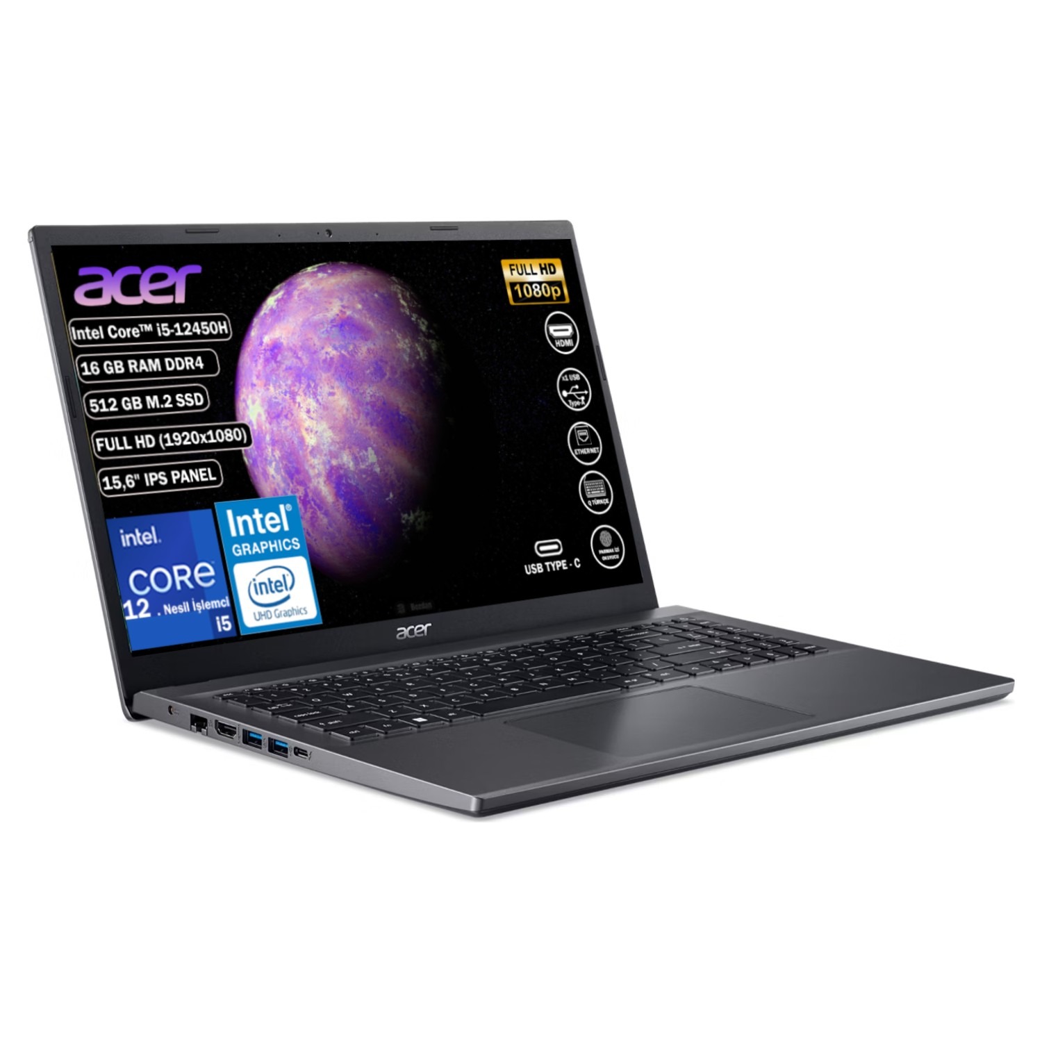 Acer Aspire NX.KN4EY.002 I5-12450H 16GB 512GB SSD Fdos 15.6