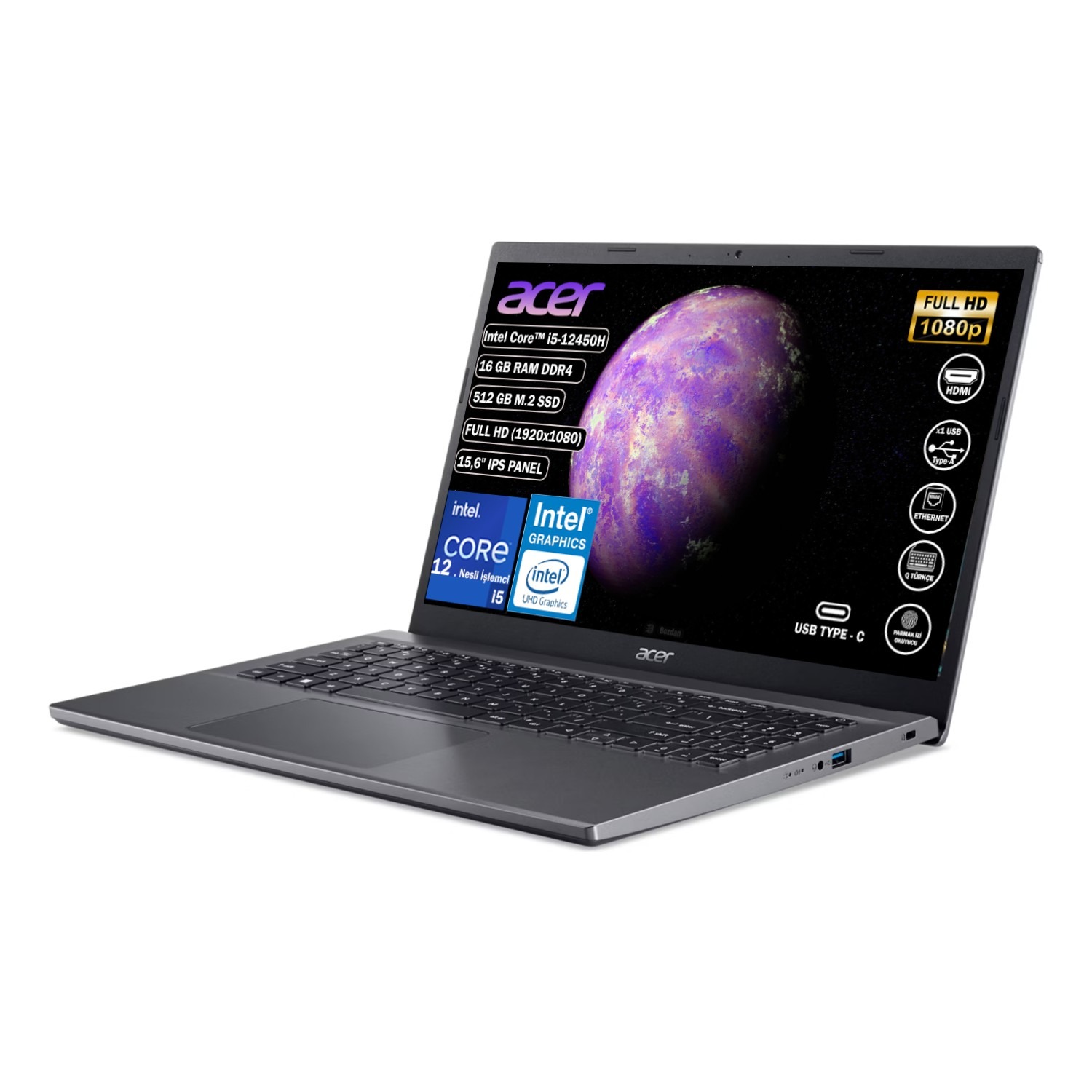 Acer Aspire NX.KN4EY.002 I5-12450H 16GB 512GB SSD Fdos 15.6