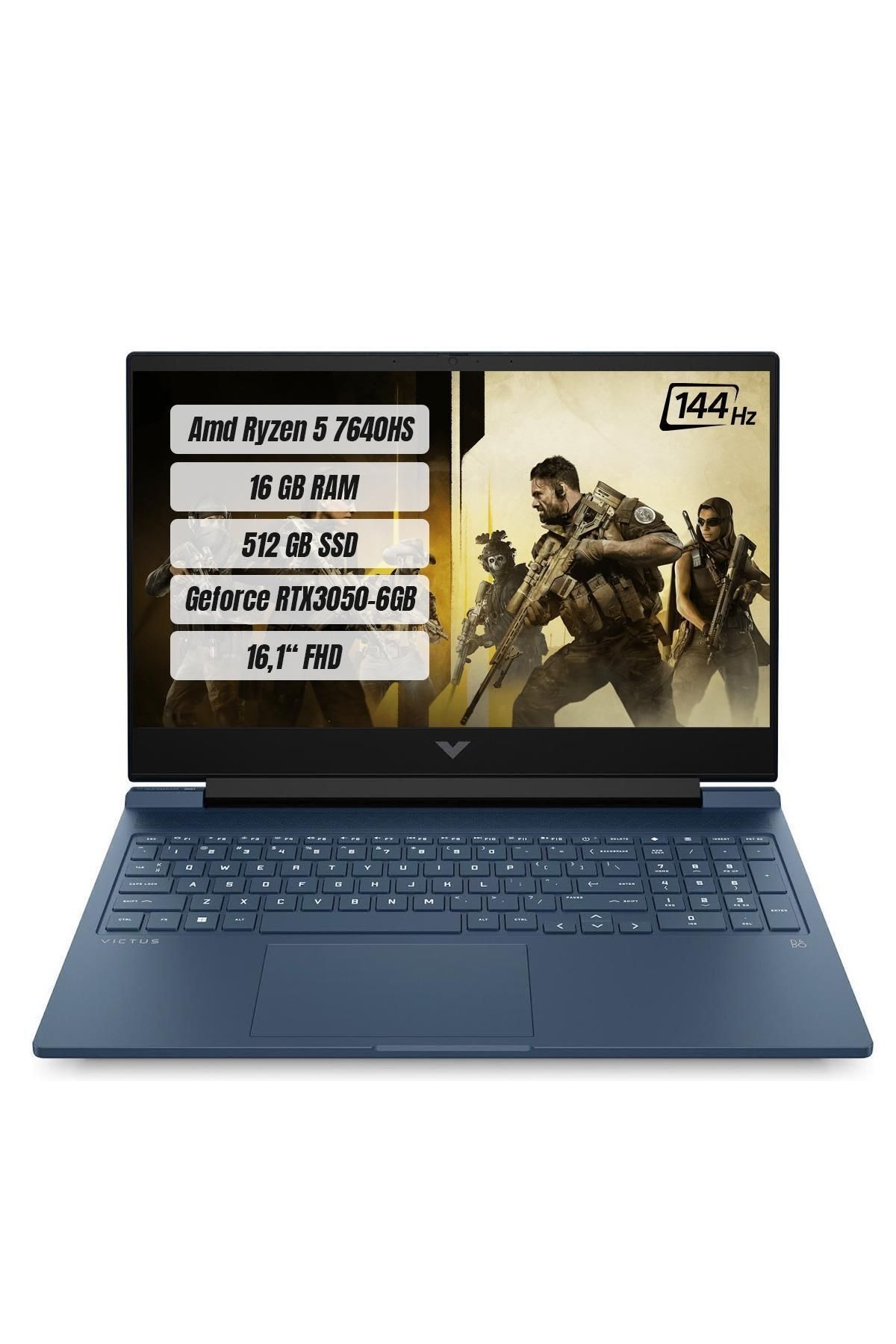 HP Hp Victus 16-S0032NT Amd R5 7640HS 16GB 512GB SSD RTX3050-6GB Fdoss Gaming Notebook