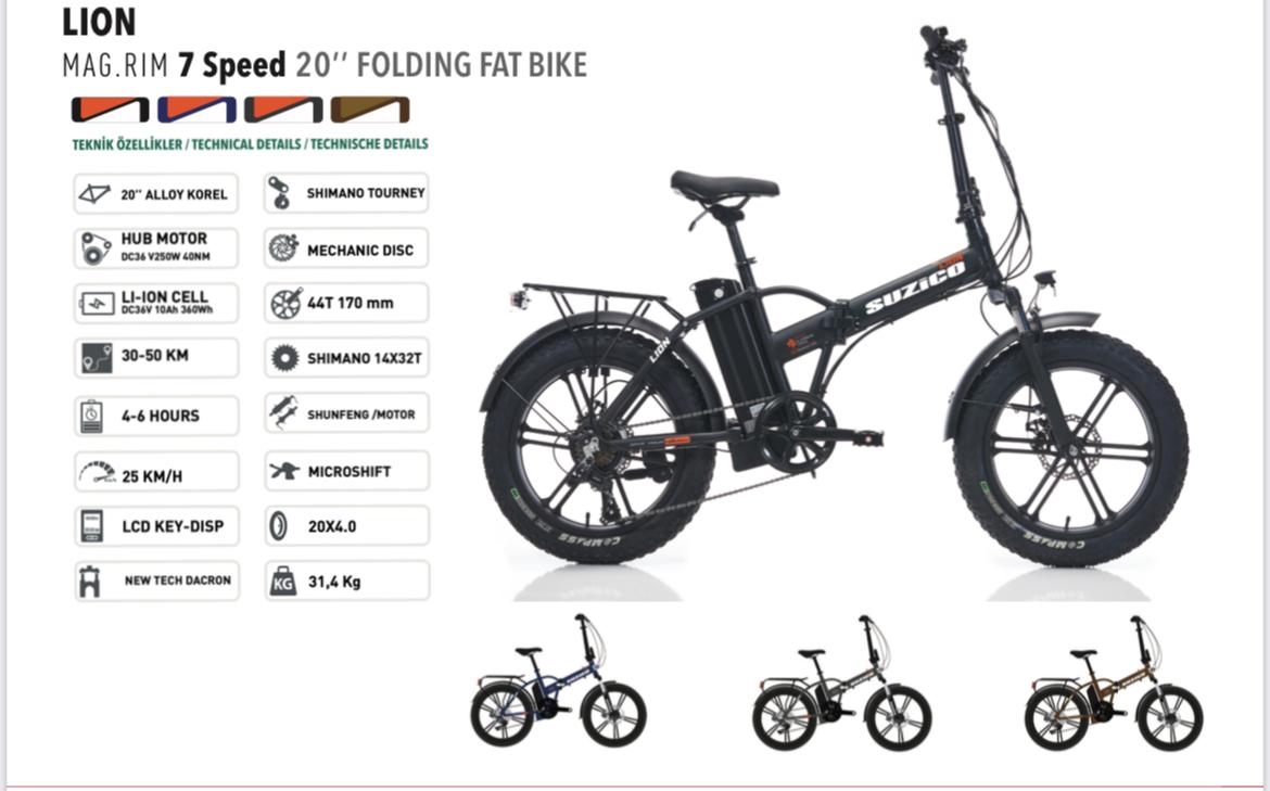 Suzico 20" Lion-Emu E-bike Kalın Teker Katlanır Elektrikli Bisiklet